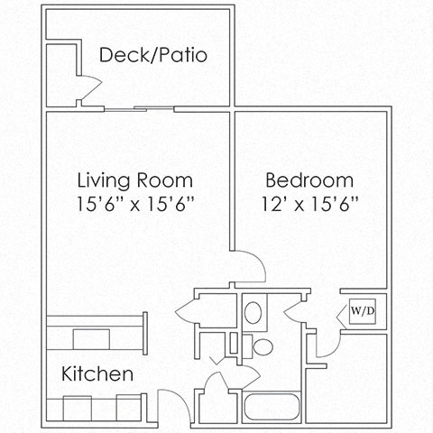 Floor plan for 1 bed, 1 bath, 775 sqft