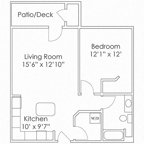 Floor plan for 1 bed, 1 bath, 831 sqft