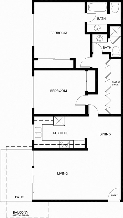 Floor plan for 2 beds, 2 baths, 1100 sqft