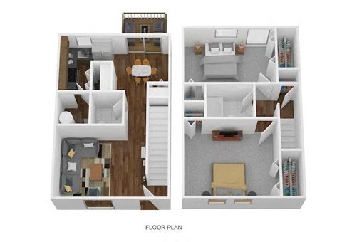 Floor plan for 2 beds, 1.5 baths, 988 sqft