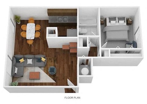 Floor plan for 1 bed, 1 bath, 714 sqft