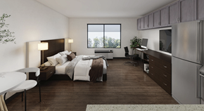 Danbury apartment for rent - A bedroom with a bed, desk, and chair.
