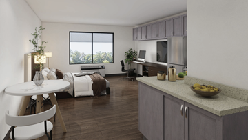Danbury apartment for rent - A modern kitchen with a dining table and chairs.