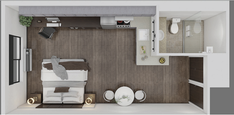 Floor plan for studio, 1 bath, 330 sqft