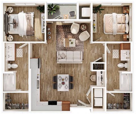 Floor plan for 2 beds, 2 baths, 1092 sqft