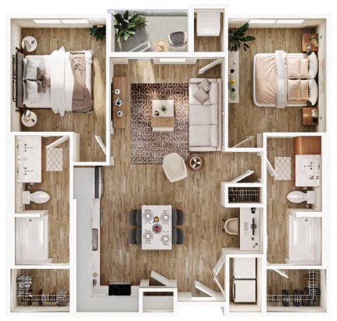 Floor plan for 2 beds, 2 baths, 1189 sqft