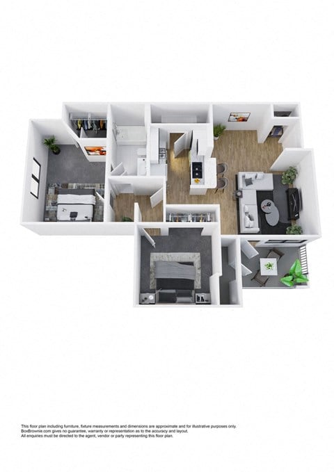Floor plan for 2 beds, 1 bath, 895 sqft