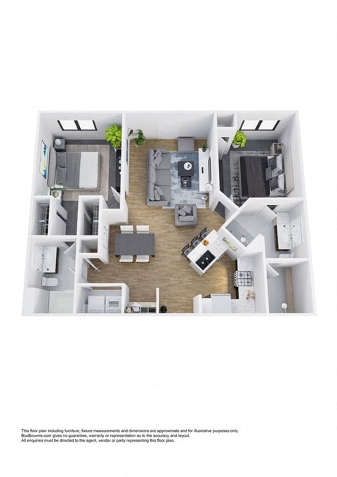 Floor plan for 2 beds, 2 baths, 1055 sqft