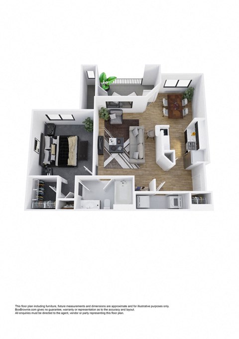Floor plan for 1 bed, 1 bath, 790 sqft