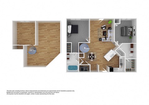 Floor plan for 2 beds, 2 baths, 1230 sqft