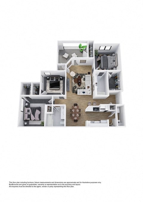 Floor plan for 3 beds, 2 baths, 1240 sqft
