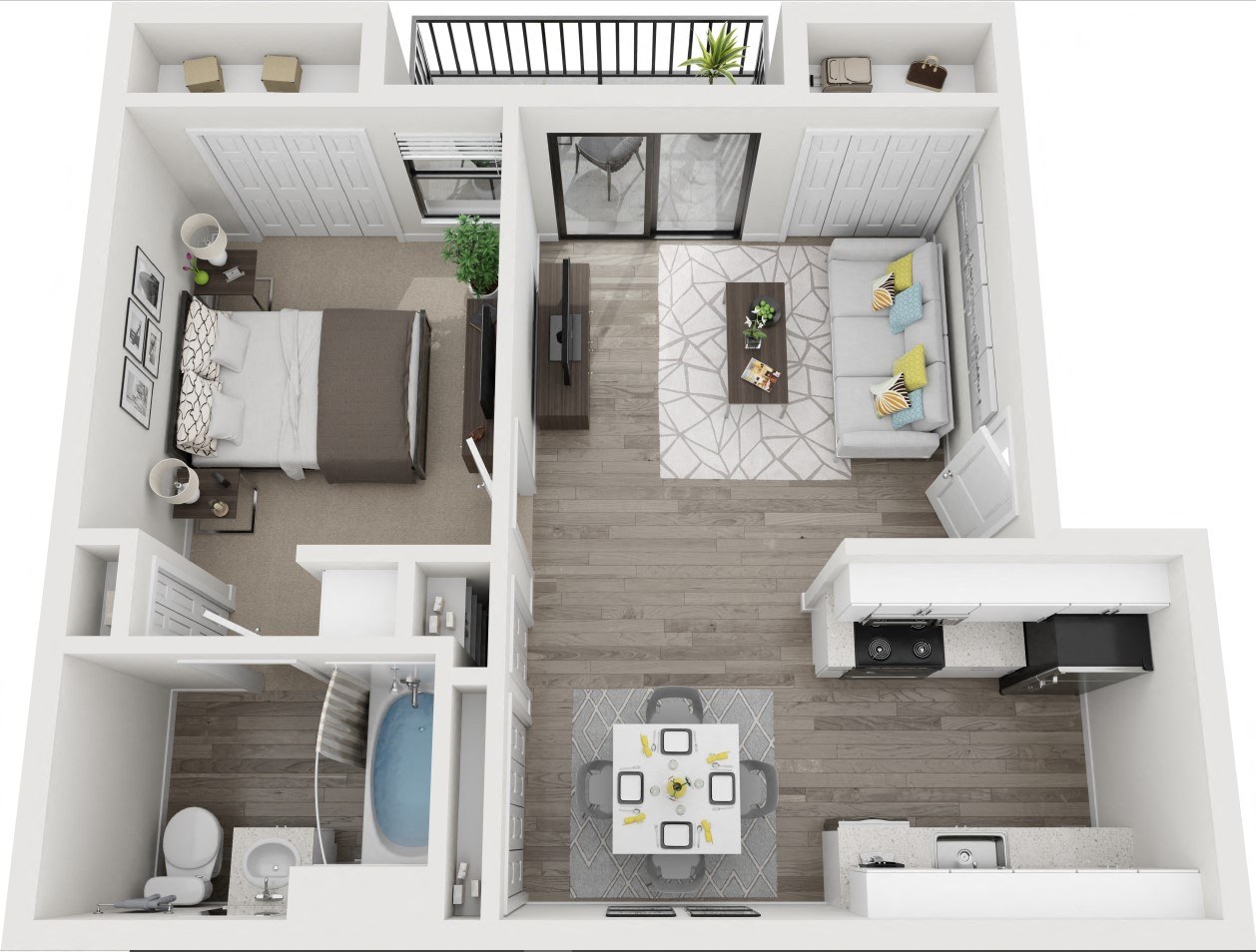 Floor plan for 1 bed, 1 bath, 580 sqft