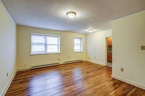 Raleigh apartment for rent - A room with wooden floors and two windows.