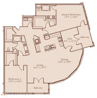 Floor plan for 2 beds, 2 baths, 2040 sqft