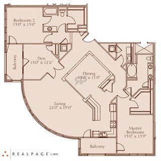 Floor plan for 2 beds, 2 baths, 1990 sqft