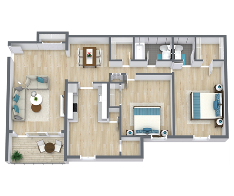 Floor plan for 2 beds, 1.5 baths, 1155 sqft