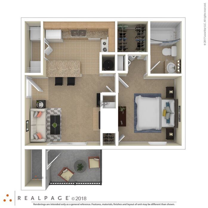 Floor plan for 1 bed, 1 bath, 520 sqft