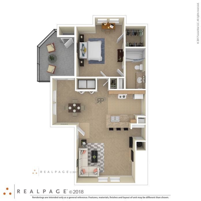 Floor plan for 1 bed, 1 bath, 756 sqft