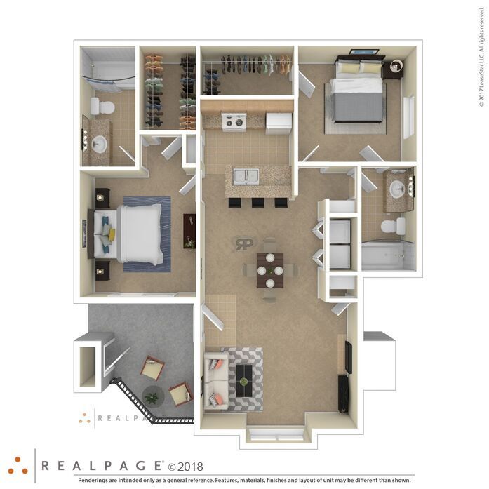 Floor plan for 2 beds, 2 baths, 1008 sqft