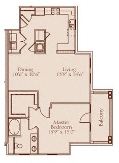 Floor plan for 1 bed, 1 bath, 998 sqft