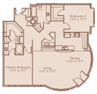Floor plan for 2 beds, 2 baths, 1509 sqft
