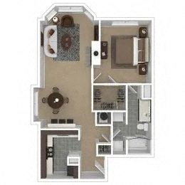 Floor plan for 1 bed, 1 bath, 817 sqft