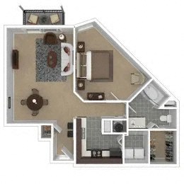 Floor plan for 1 bed, 1 bath, 875 sqft