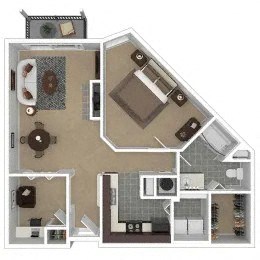 Floor plan for 1 bed, 1 bath, 913 sqft