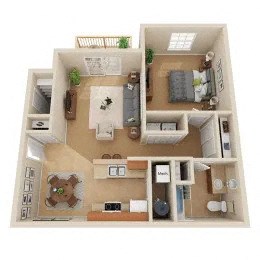 Floor plan for 1 bed, 1 bath, 762 sqft