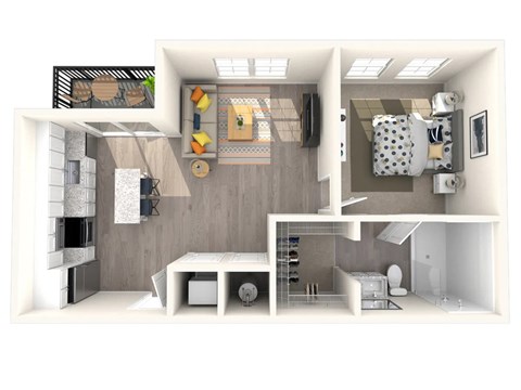 Floor plan for 1 bed, 1 bath, 687 sqft