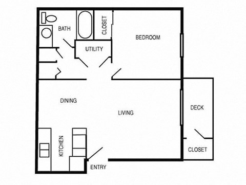 Floor plan for 1 bed, 1 bath, 695 sqft