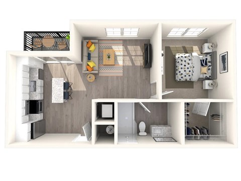 Floor plan for 1 bed, 1 bath, 714 sqft