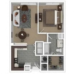 Floor plan for 1 bed, 1 bath, 649 sqft