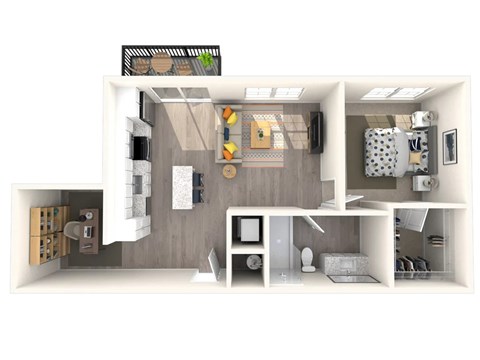 Floor plan for 1 bed, 1 bath, 808 sqft