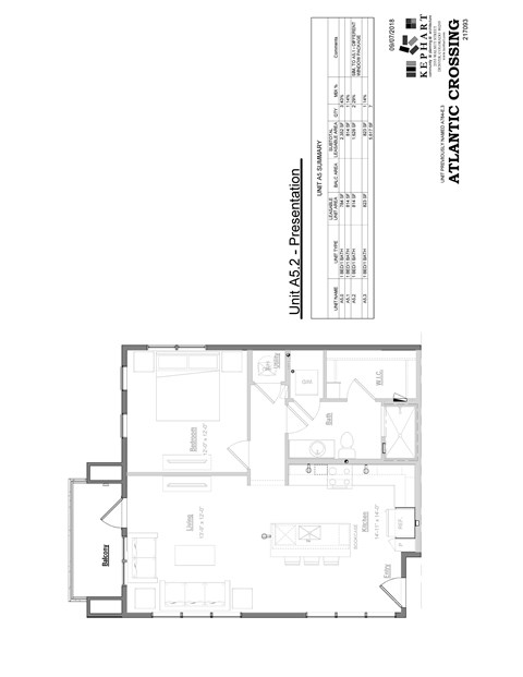 Floor plan for 1 bed, 1 bath, 814 sqft