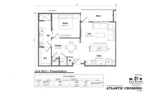 Floor plan for 1 bed, 1 bath, 835 sqft