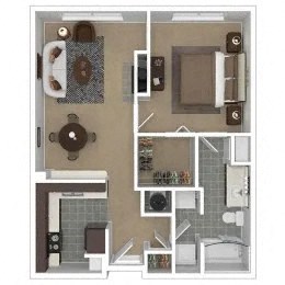 Floor plan for 1 bed, 1 bath, 745 sqft