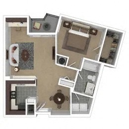 Floor plan for 1 bed, 1 bath, 779 sqft