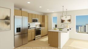 Virginia Beach apartment for rent - A modern kitchen with wooden cabinets and stainless steel appliances at Atlantic Park Living, Virginia Beach, VA