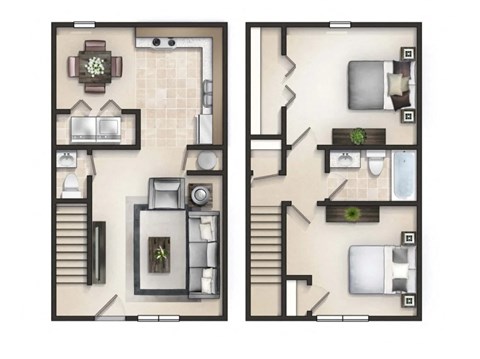 Floor plan for 2 beds, 1.5 baths, 900 sqft