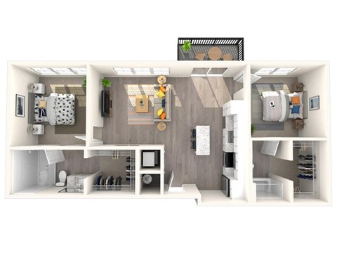 Floor plan for 2 beds, 2 baths, 1008 sqft
