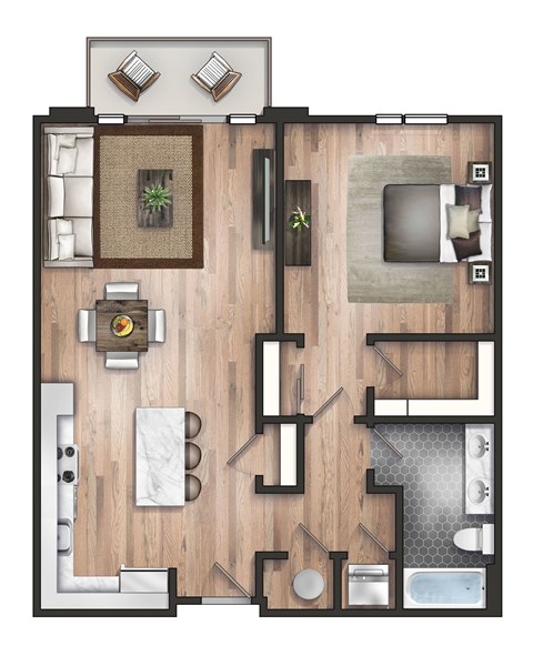 Floor plan for 1 bed, 1 bath, 850 sqft