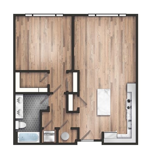 Floor plan for 1 bed, 1 bath, 850 sqft