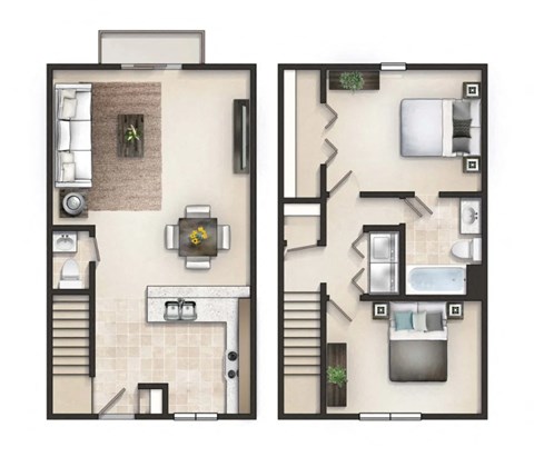 Floor plan for 2 beds, 1.5 baths, 950 sqft