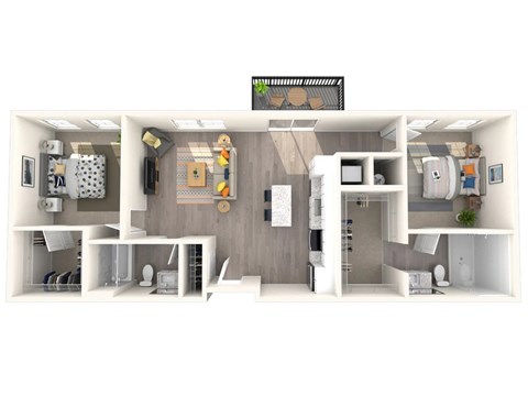 Floor plan for 2 beds, 2 baths, 1105 sqft