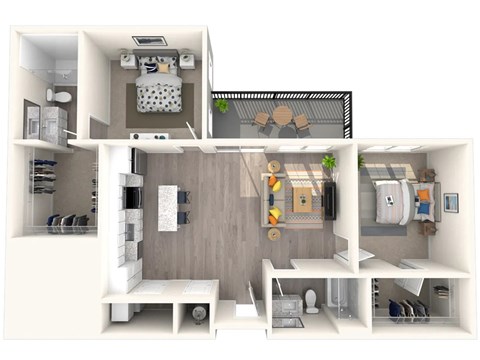 Floor plan for 2 beds, 2 baths, 1145 sqft