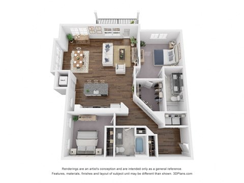 Floor plan for 2 beds, 2 baths, 1407 sqft