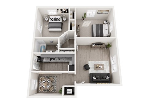 Floor plan for 2 beds, 1 bath, 820 sqft