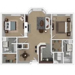 Floor plan for 2 beds, 2 baths, 1227 sqft