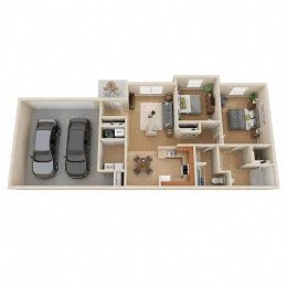 Floor plan for 2 beds, 2 baths, 1014 sqft
